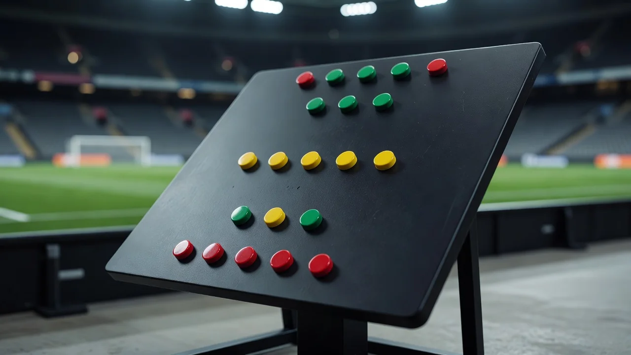 Una pizarra magnética con imanes de colores formando un 4-4-2.